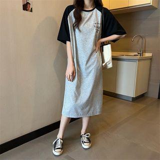 Raglan-sleeve Midi T-shirt Dress Gray - One Size
