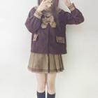 Sailor Collar Buttoned Jacket / Pleated Mini Skirt / Set