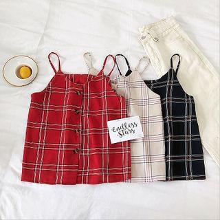 Single-breasted Plaid V-neck Chiffon Camisole Top