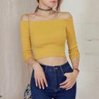 Off-shoulder Long-sleeved Crop Top