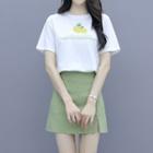 Set: Short-sleeve Fruit Print T-shirt + Mini Skirt