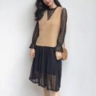 Lace Long-sleeve Dress / Knit Sleeveless Top