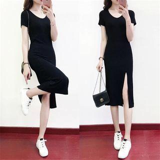 Short-sleeve Slitted Dress