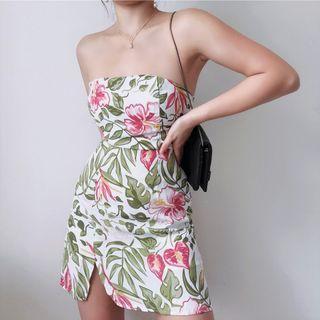 Spaghetti Strap Flower Slim-fit Mini Dress