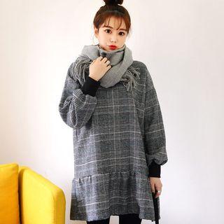 Mock-neck Glen-plaid Wool Blend Dress