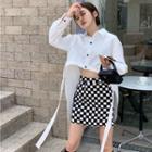 Cropped Shirt / Checkerboard Mini Skirt