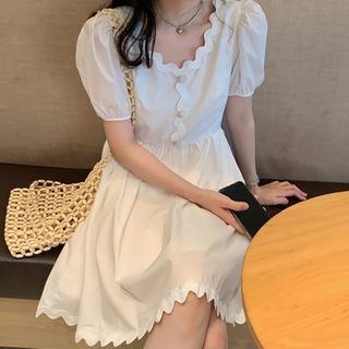 Short-sleeve Scallop Mini A-line Dress