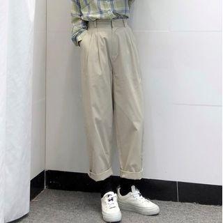 High-waist Cropped Straight Leg Pants Beige - One Size