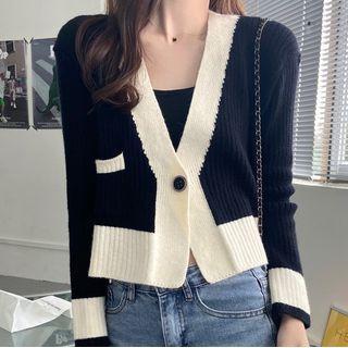 Contrast Panel Cardigan Black - One Size