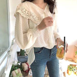 Lace Dot See-through Chiffon Blouse