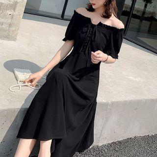 Short-sleeve Ruffle Trim Lace-up Dress