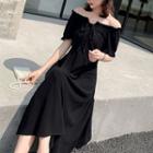 Short-sleeve Ruffle Trim Lace-up Dress