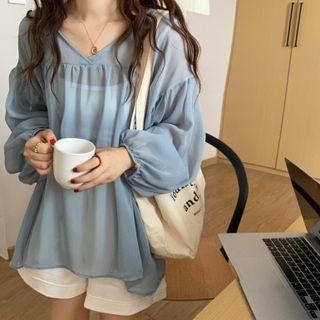 Set : Long-sleeve Chiffon Top + Camisole Top