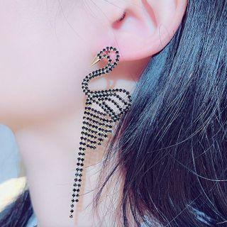 Rhinestone Swan Drop Earring 1 Pair - Black - One Size
