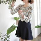 Faux-pearl Button Checked Blouse