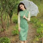 3/4 Sleeve Embroidered Qipao Dress