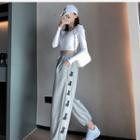Bear Print Drawstring-cuff Wide Leg Sweatpants