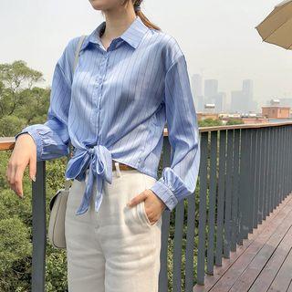 Pinstriped Tie-hem Shirt