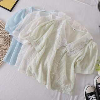Lace Peter Pan Collar Panel Chiffon Top