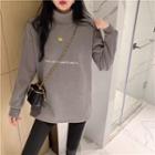 Mock-neck Smiley Face Embroidered Sweatshirt