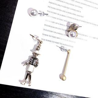 Set Of 4: Asymmetric Faux Pearl Earring Gold - One Size