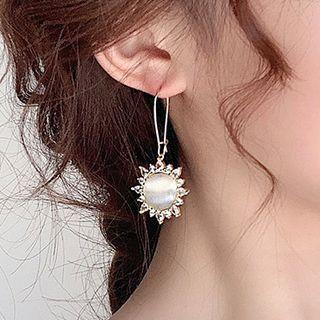 Flower Cat Eye Stone Dangle Earring 1 Pair - Gold - One Size