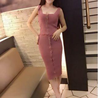 Set: Tied Knit Top + Pencil Skirt