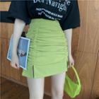 Ruched Mini Skirt / Elbow-sleeve Lettering T-shirt