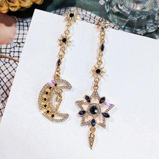 Non-matching Rhinestone Moon & Star Dangle Earring 1 Pair - E1535 - Gold - One Size