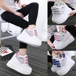 Sequins Velcro Hidden Wedge Platform Shoes