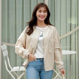 Patch-pocket Banded-hem Zip Jacket