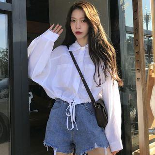 Bat Sleeve Tie-waist Crop Shirt
