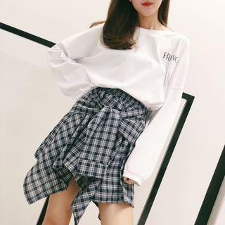 Set: Long-sleeve T-shirt + Plaid Mini Skirt