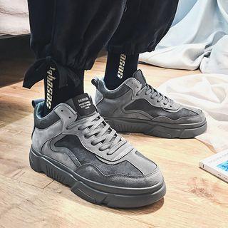 Faux Suede Paneled Mid-top Sneakers