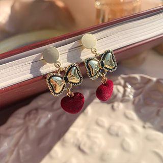 Bow Heart Alloy Dangle Earring 1 Pair - Stud Earrings - Red & Gold & Beige - One Size