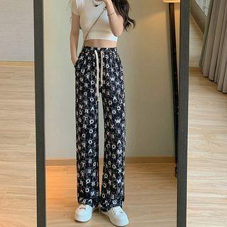Lettering High Waist Wide Leg Dress Pants
