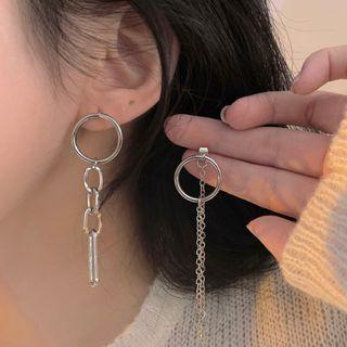 Chained Asymmetrical Alloy Dangle Earring 2313a - 1 Pair - Silver Needle - Silver - One Size