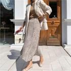 Band-waist Leopard Long Skirt Beige - One Size