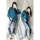 Cutout-hem Distressed Boot-cut Jeans