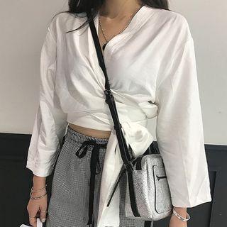3/4 Sleeve Tie Waist Wrapped Blouse