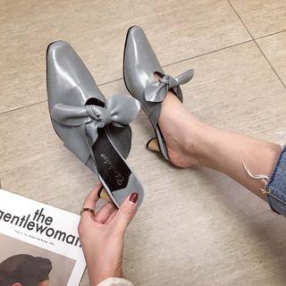Faux Leather Bow Kitten Heel Mules