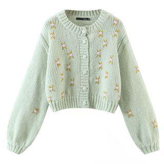 Puff Sleeve Floral Embroidered Cardigan