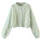 Puff Sleeve Floral Embroidered Cardigan