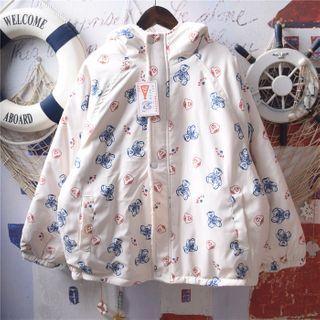 Bear Embroidered Fleece Hooded Zip Jacket Off-white - One Size