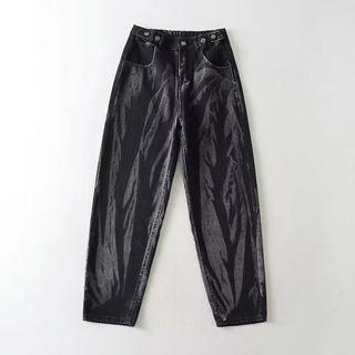 High Waist Tie-dye Print Tapered Jeans