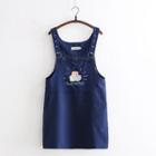 Letter Embroidered Mini Overall Dress