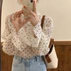 Bell-sleeve Dotted Chiffon Blouse Dots Print - Almond - One Size