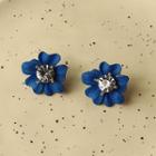 Rhinestone Flower Stud Earring 1 Pair - C - 265 - Silver Rhinestone - Blue - One Size