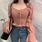 Puff-sleeve Ruffled Tie Waist Blouse