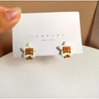 Bear Star Alloy Earring 1 Pair - S925 Silver - White & Brown - One Size